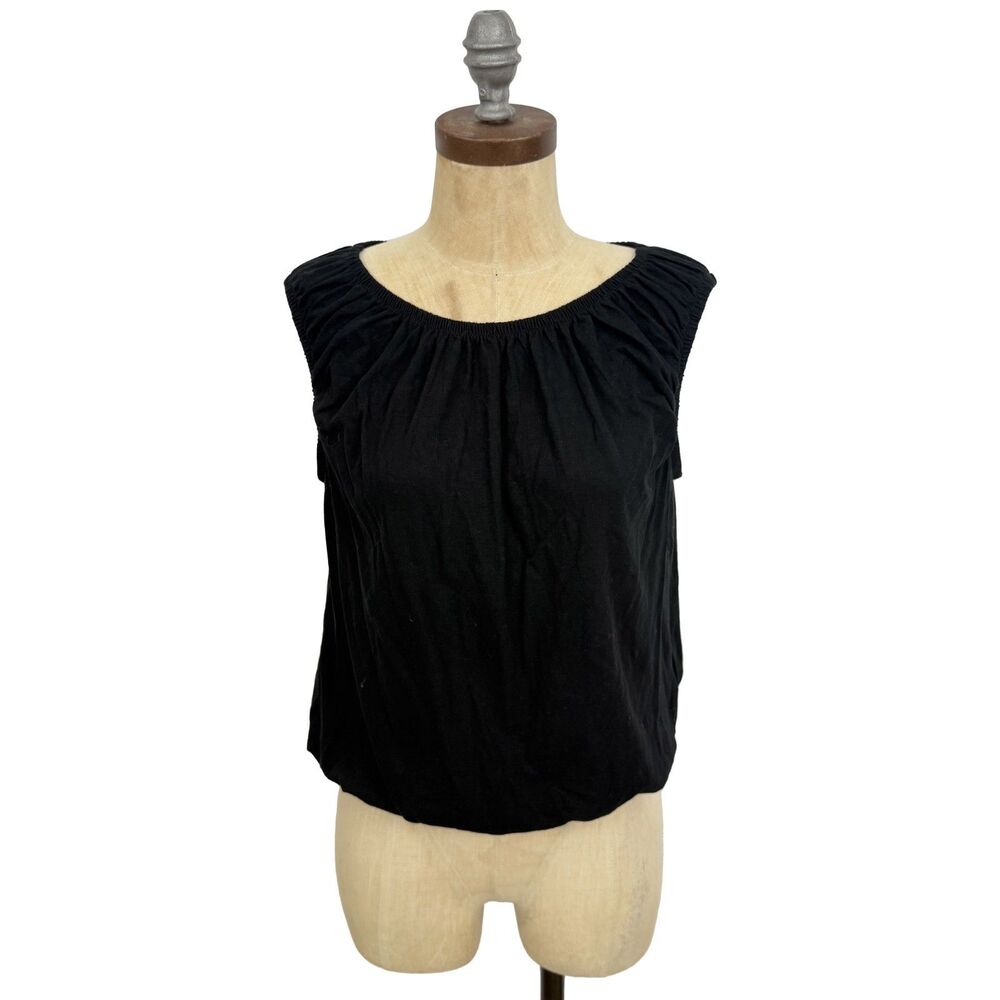 MADEWELL Bubble Tee XS Jet Black Tank Top Cotton Linen Cropped NWT B67